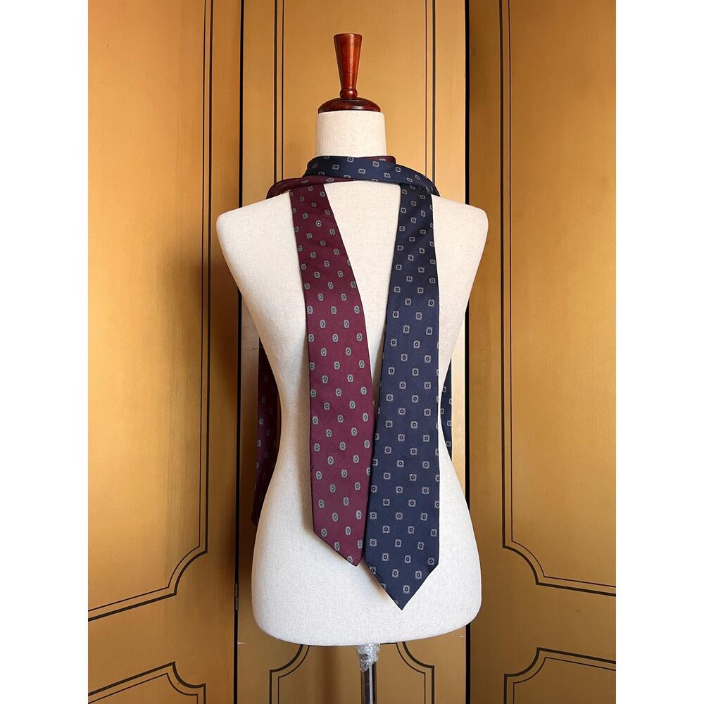 Duo of Christian Dior silk neckties in blue and maroon